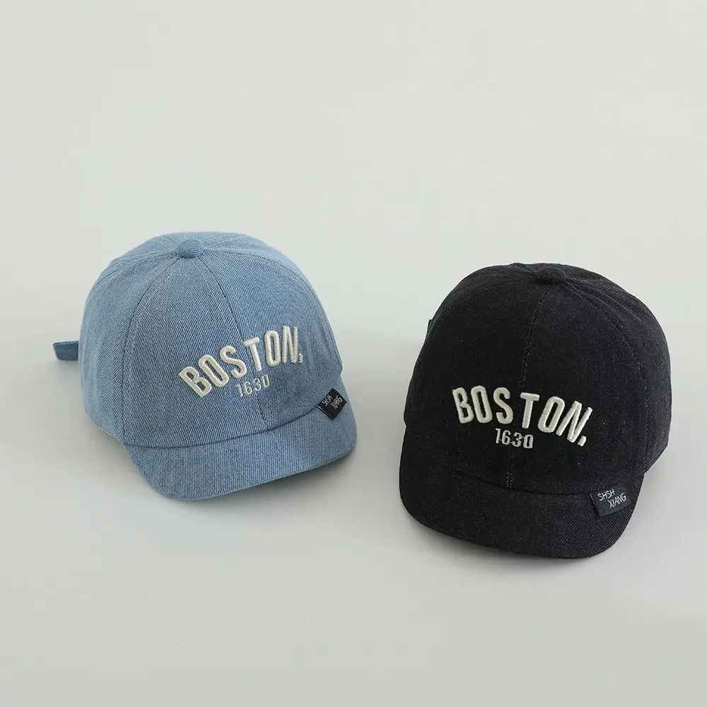

Casual Blue Denim Cap Dome Hip Hop Letter Baseball Cap 1-3Y Short Brim Baby Visor Hat Kids