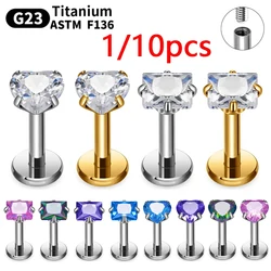 Boucles d'Oreilles en Titane G23, Clou Nasal, Cœur CZ, Labret d'Oreille, Bijoux de Corps, Helix Tragus, pour Femme, 1/10 Pièces