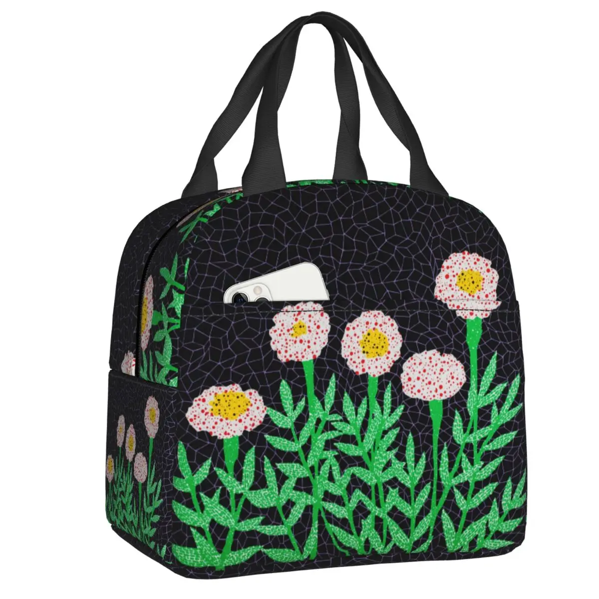 

Custom Flower Yayoi Kusama Abstract Art Lunch Bag Men Women Warm Cooler Insulated Lunch Box for Kids School Picnic Food Tote
