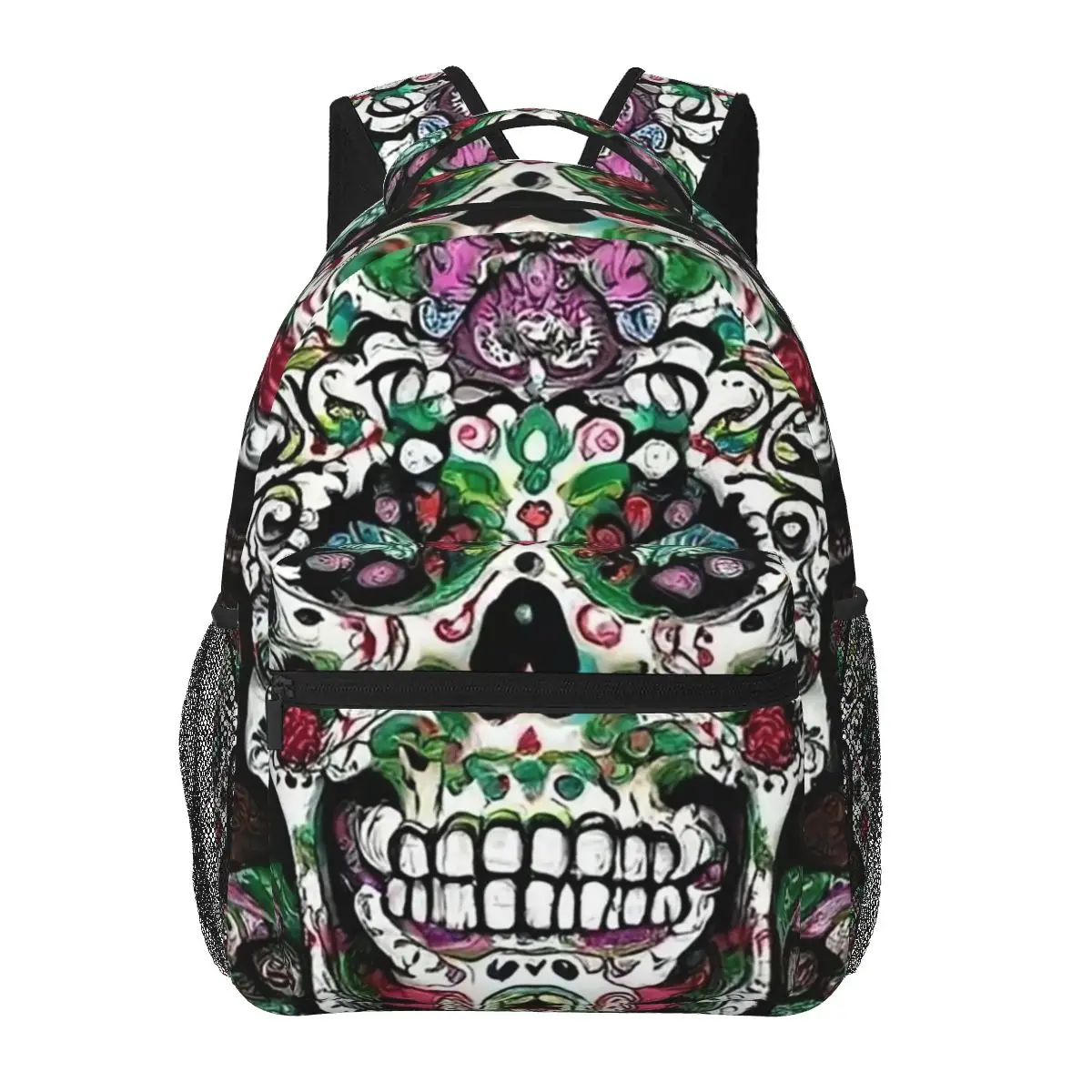 Peppermint Sugar Skull Mexican Day Of The Dead Backpacks Boys Girls Bookbag Students School Bags Laptop Rucksack Shoulder Bag