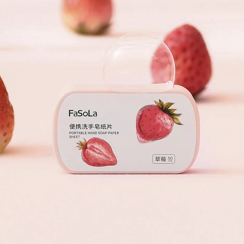 صابون ورقي صغير محمول على شكل فراولة يمكن التخلص منه لغسل اليدين أوراق الصابون المعطرة للعناية باليدين صابون التنظيف مستلزمات السفر والحمام
