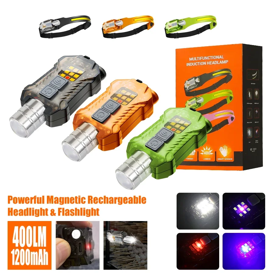 Induction COB LED Headlamp USB Rechargeable Headlight with 9 Lighting Modes Outdoor Camping Fishing Lantern Working Light Lamp