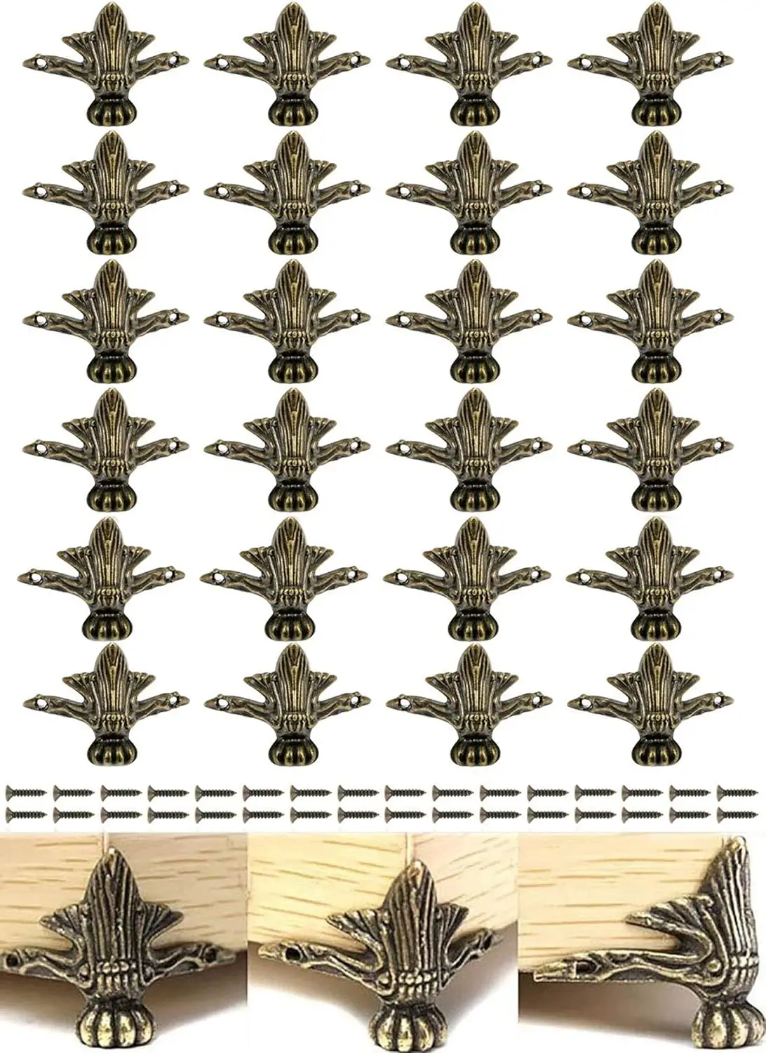 

24 PCS Antique Brass Box Legs Feet for Wood Case Jewelry Chest Storage Corner, Protector Zinc Alloy for Embossing Wooden Case De