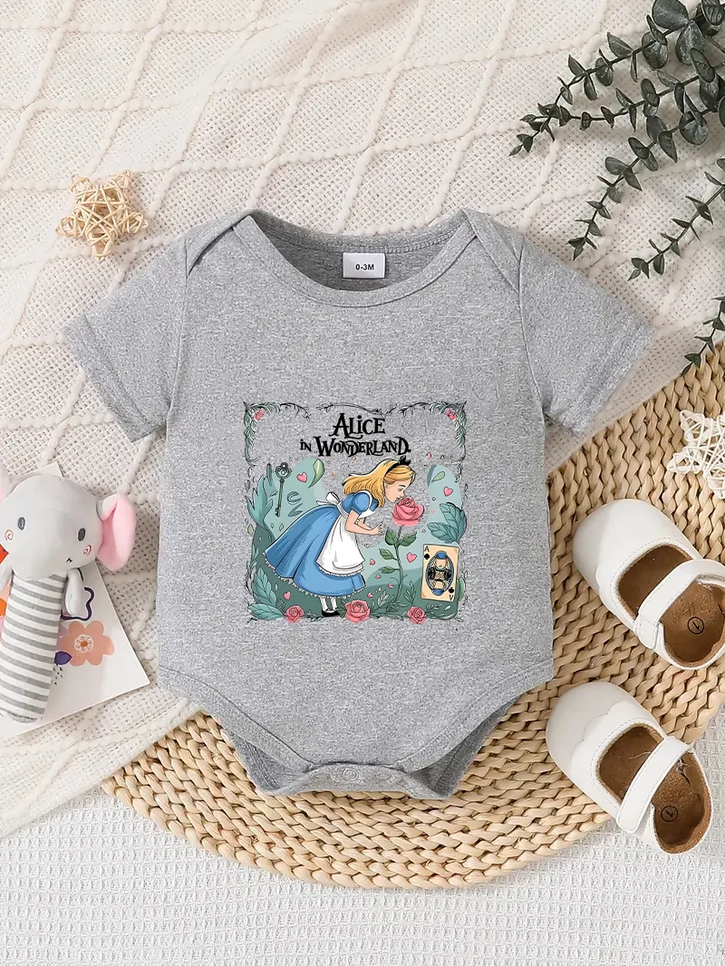 

【Officially Authorized】 Disney "Alice in Wonderland" Baby triangle onesie: Enchanted Garden Alice Print, Soft Comfortable Fabric