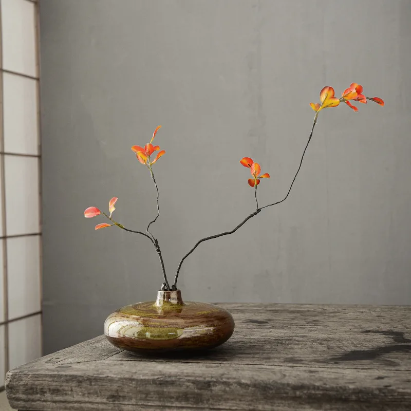 Japanese-style black pottery vase imitation stone abstract golden