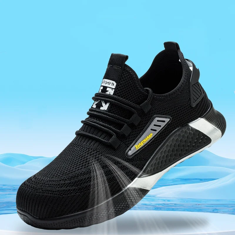 

Мужская повседневная дышащая защитная обувь большого размера, кроссовки со стальным носком и воздушной сеткой, летние рабочие ботинки, защитная обувь