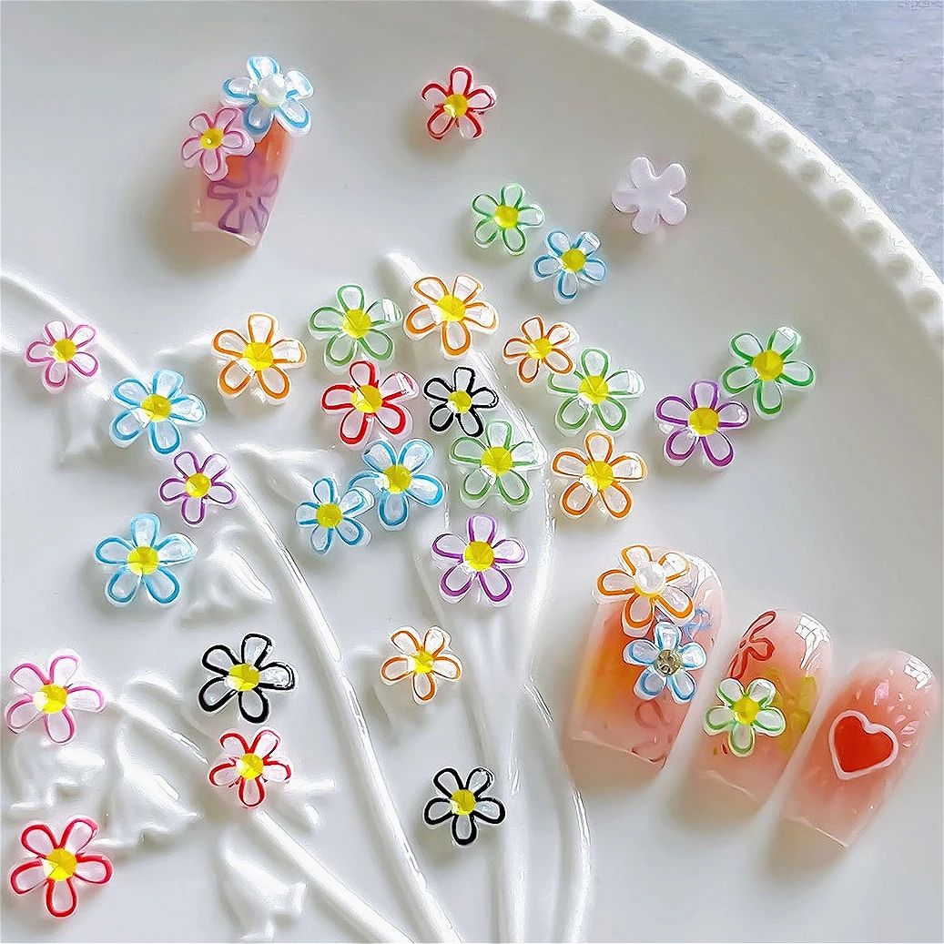 

Colorful Fresh Resin Ice Translucent Five Petal Flower Camellia Frangipani Nail Art Decorations Charms Accessories Manicure Tool
