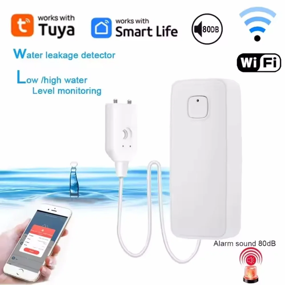 Tuya Smart Flood Leakage Sensor Remote Monitor WiFi Water Overflow Level Detector Water Leak Sensor Security Sound Alarm System