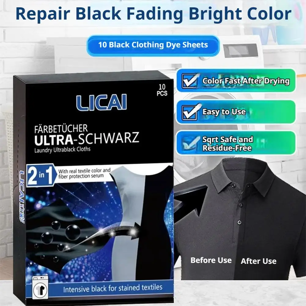 Black Clothing Dye Sheets 10pcs/Set Color Restorer For Dark Clothes Fade Prevention Laundry Use