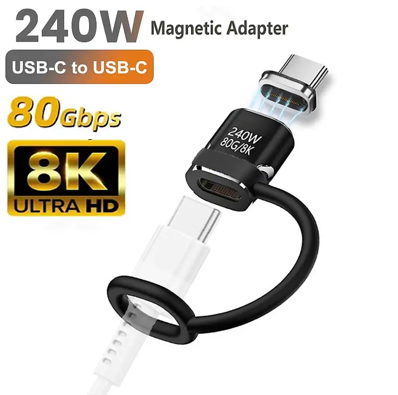 240W Magnetic USB Type C Adapter Metal 80Gbps Data Transfer 8K Video Fast Charging USB-C Mini Converter for MacBook Phone Tablet