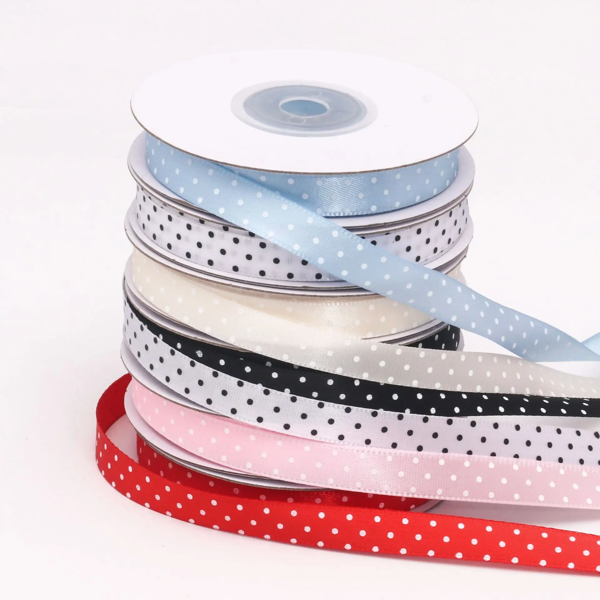 100 Yards/Rolle Polyesterband 10 mm Breite für DIY-Bastelarbeiten, Verpackungen, Geschenke, Blumensträuße, dekoratives Polka-Dot-Band – Detail 5