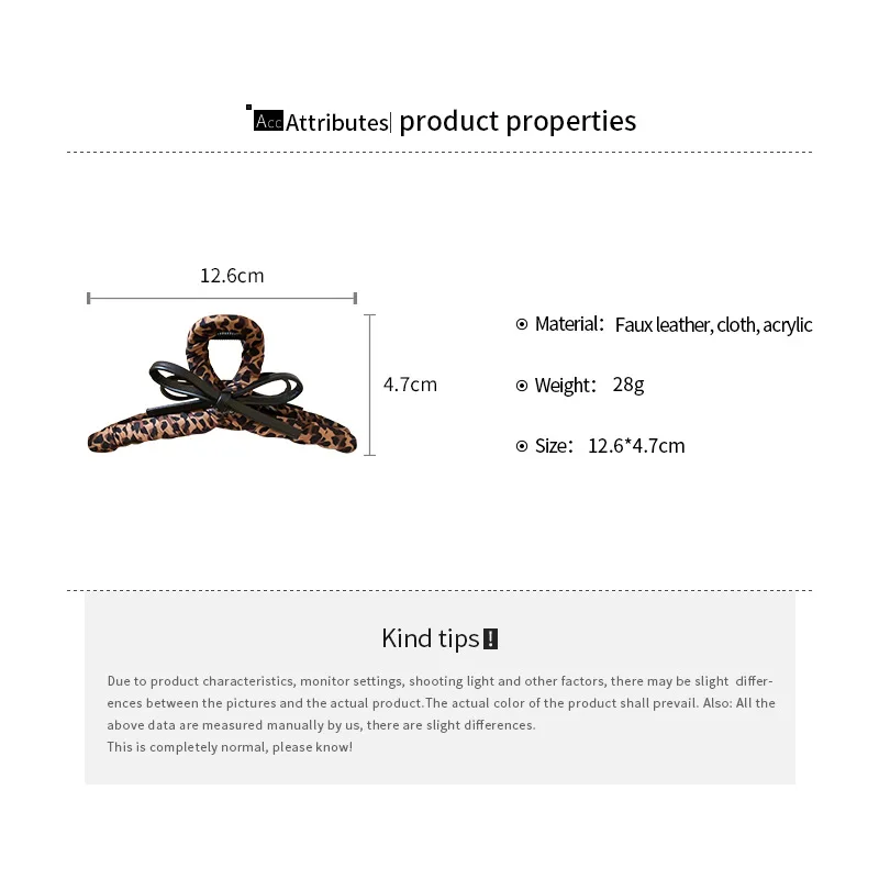 Leopard Print Artificial Leather Bow Grab Clip Hairpin Back Head Hair Shark Clip Personality Sweet Cool Wind Accessories Woman