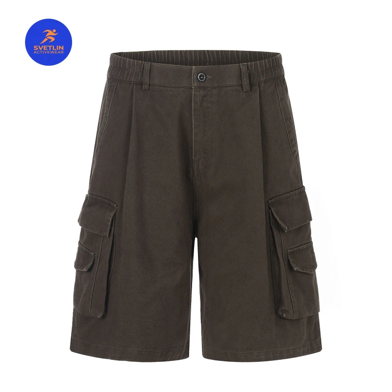 SVETLIN EU US Size Luxury Quality Active Casual Shorts Summer Vintage Workwear Pocket Enzyme Washed Shorts
