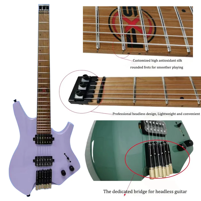 Headless Electric Guitar 30 Inch Travel Guitar High Gloss Professional Electric Guitar 6 String Mini Portable Guitar