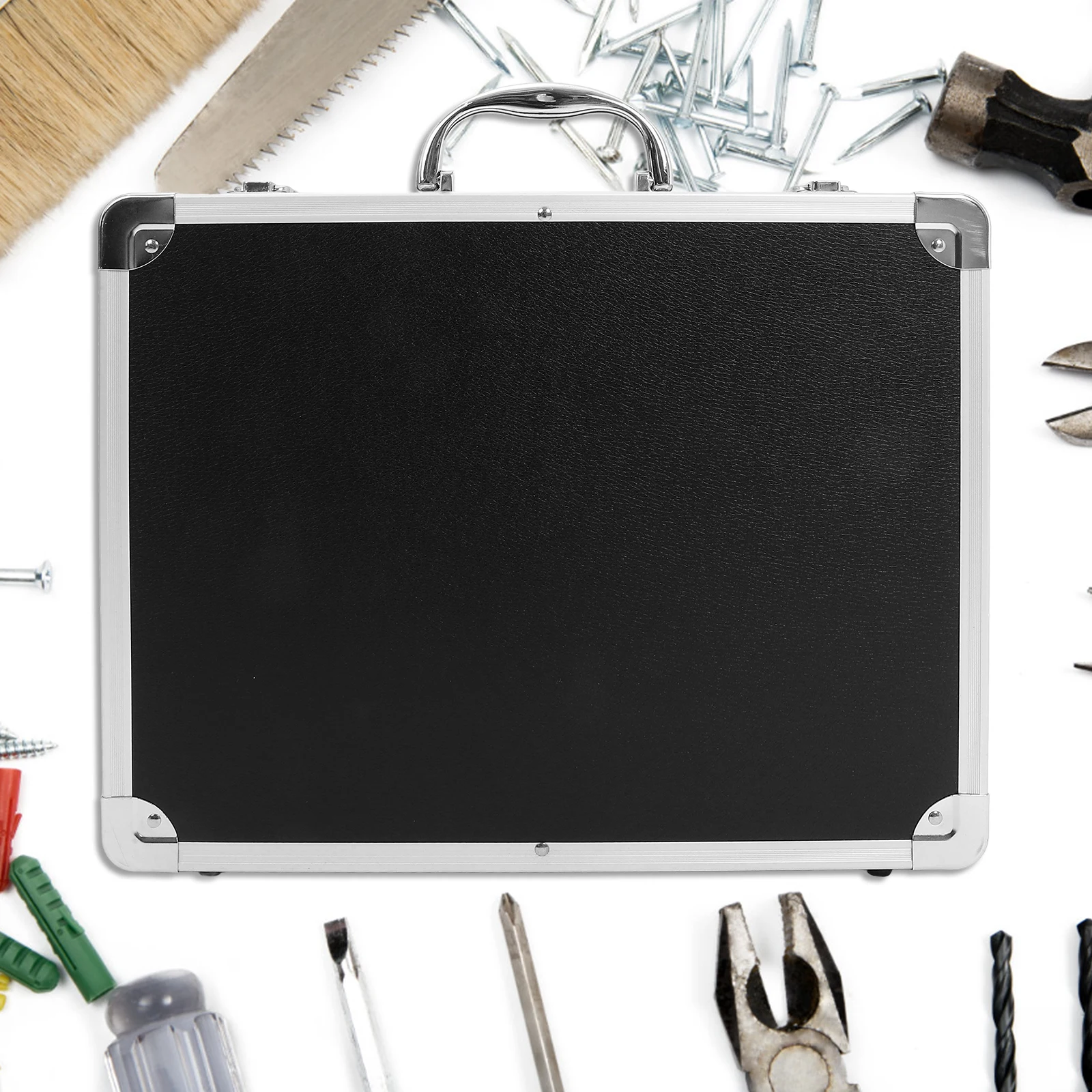 

Aluminum Alloy Toolbox 10 Black Square Lock Parts Storage Medicine Box Large Aid Kit Multi