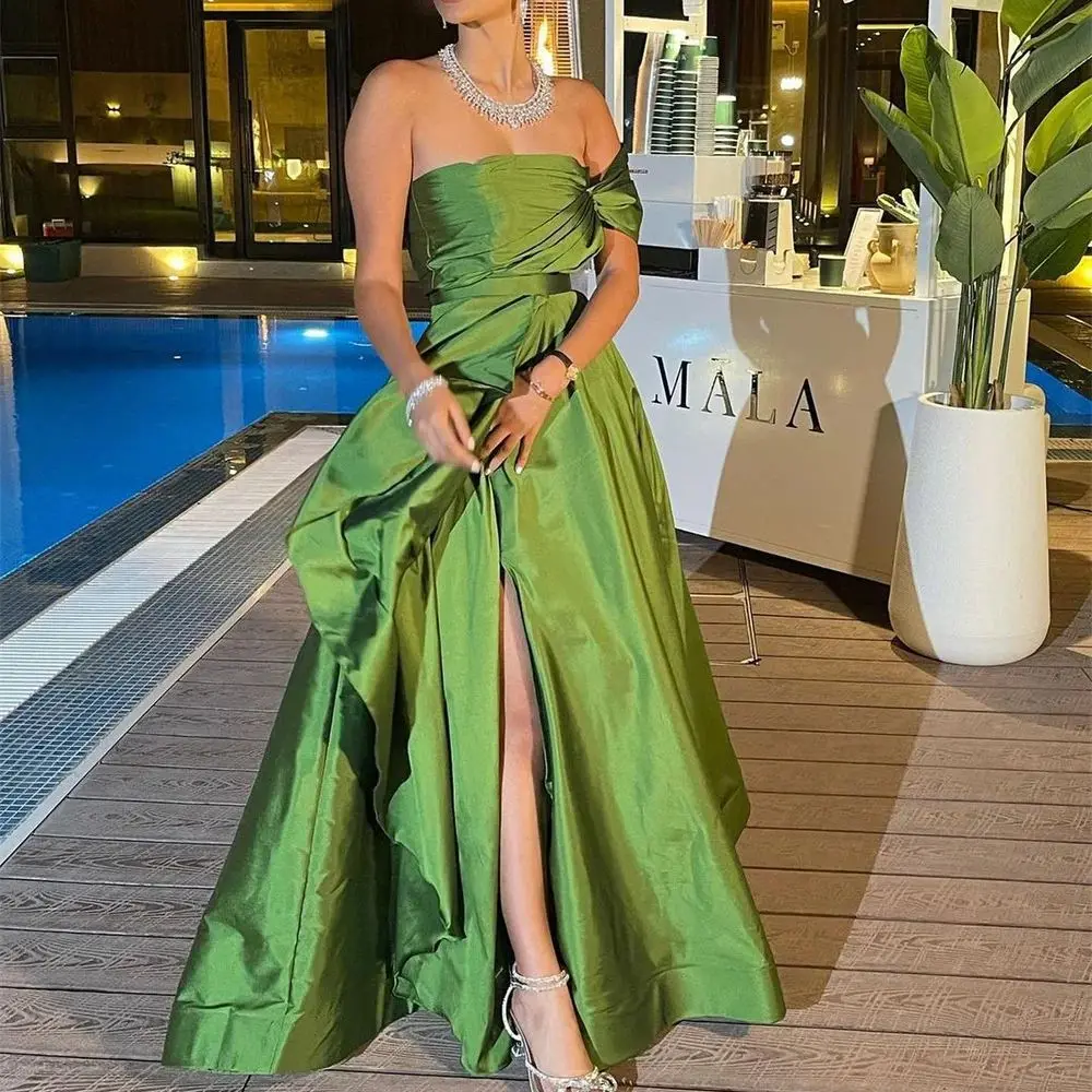 

Off the Shoulder High Slit Evening Dresses Sleeveless Backless Sexy Long Prom Gown A-line Floor Length Party Dress فساتين السهرة