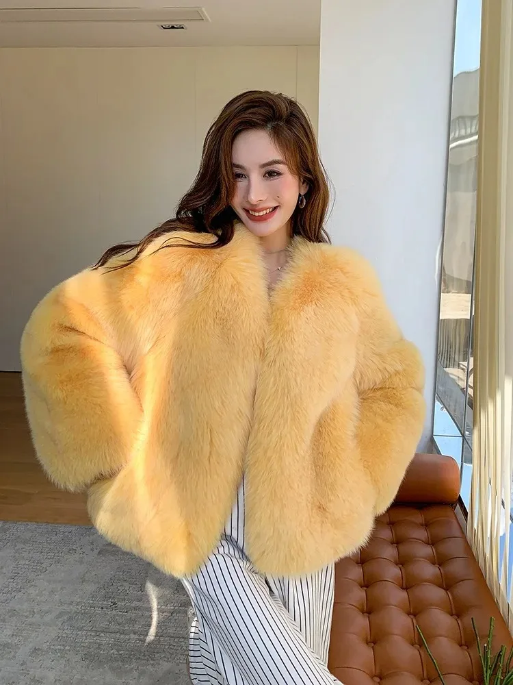 

Hot sales High-end For Women V-neck Jacket Fashion New Winter Natural Fox Fur Coat Luxury Outerwear