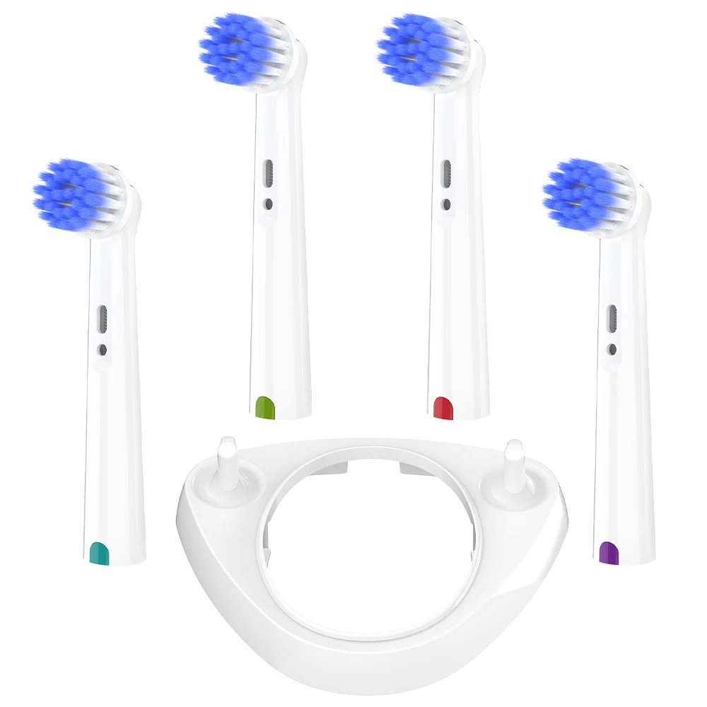 

Набор из 4 сменных насадок для зубных щеток и подставка для них, совместимые с электрическими зубными щетками Oral B, для моделей 1000, 500, 7000.