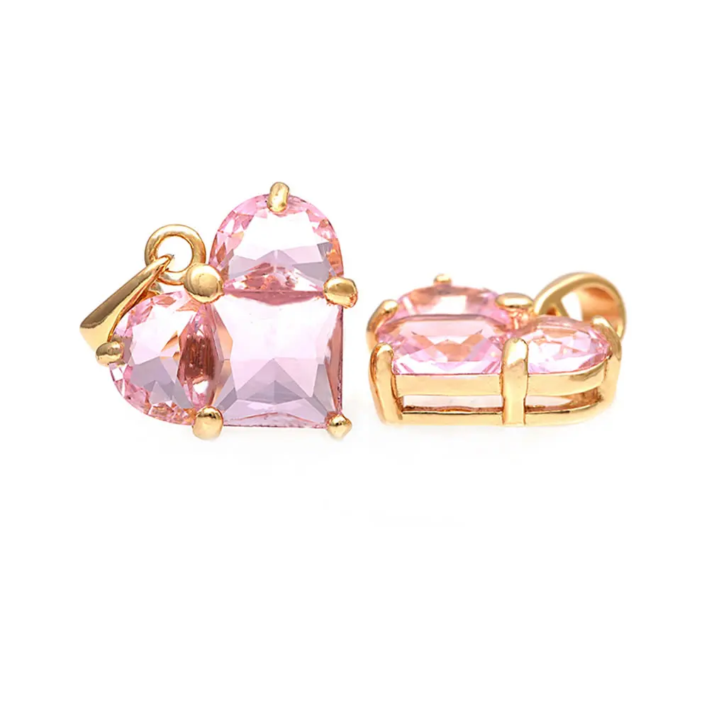 18K Gold Farbe Messing und Zirkon Herz Charms Anhänger Hochwertige Schmuckherstellung Halskette Ohrringe Zubehör für Frauen – Detail 14