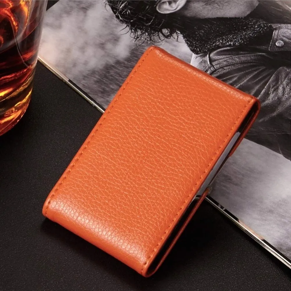 Stainless Steel Business Card Holder PU Double Open Credit Card Case Two Compartments Magnetic Name Card Holder Business Cards