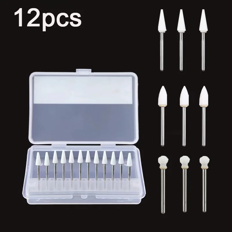 

12pcs/Box Dental Polishing Grinding Heads White Stone Burs FG Drills Polishing Flame Cone Round Shape Dentistry Teeth Whitening