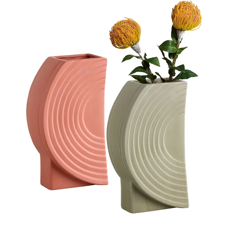 

European Modern Ceramic Striped Vase Light Luxury Flower Arrangement Living Room Vases Artware Ornament Home Decoration