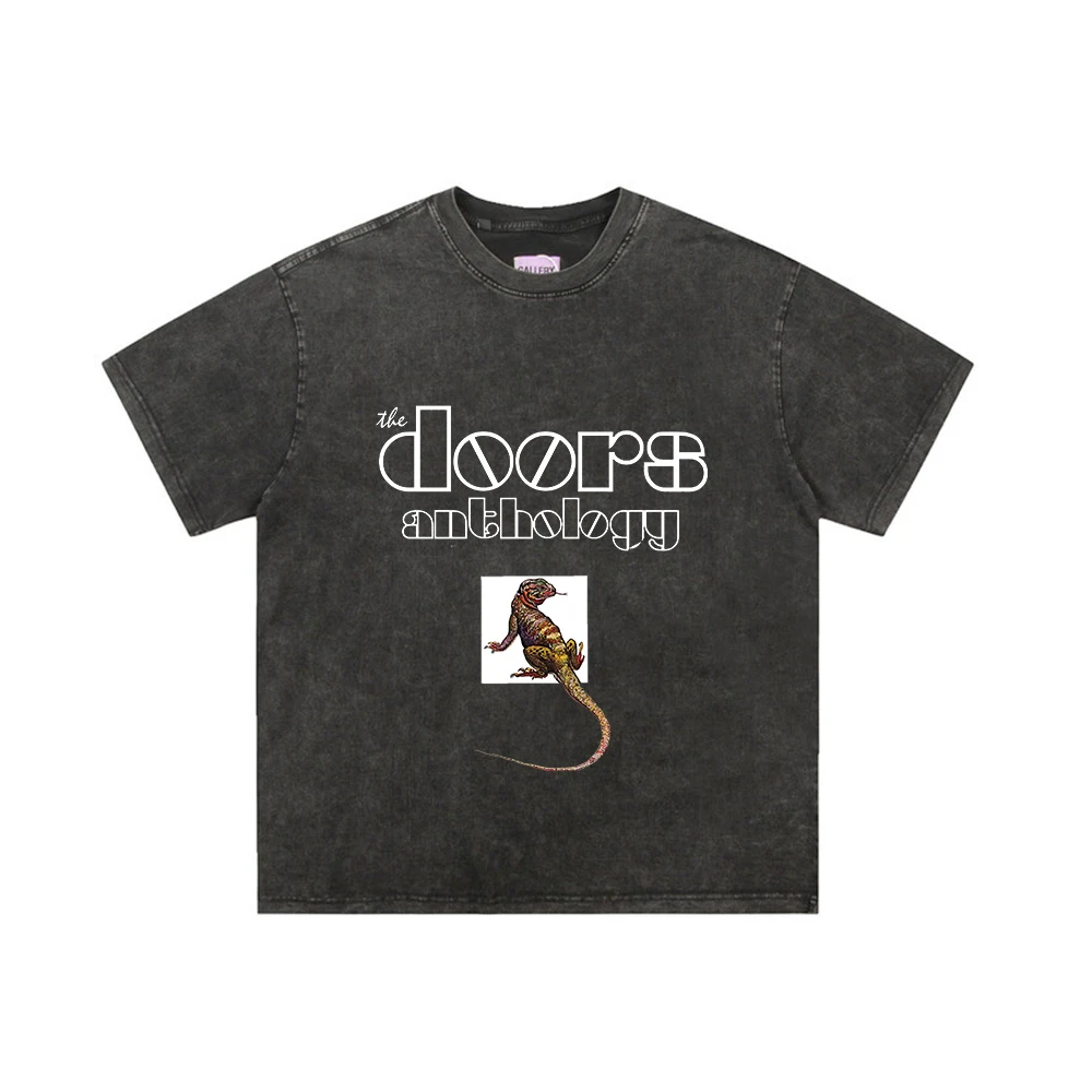 

2025 Washed and Aged American T-shirt, The Doors Rock Short-sleeved Shirt for Both Men and Women, Pure Cotton Print