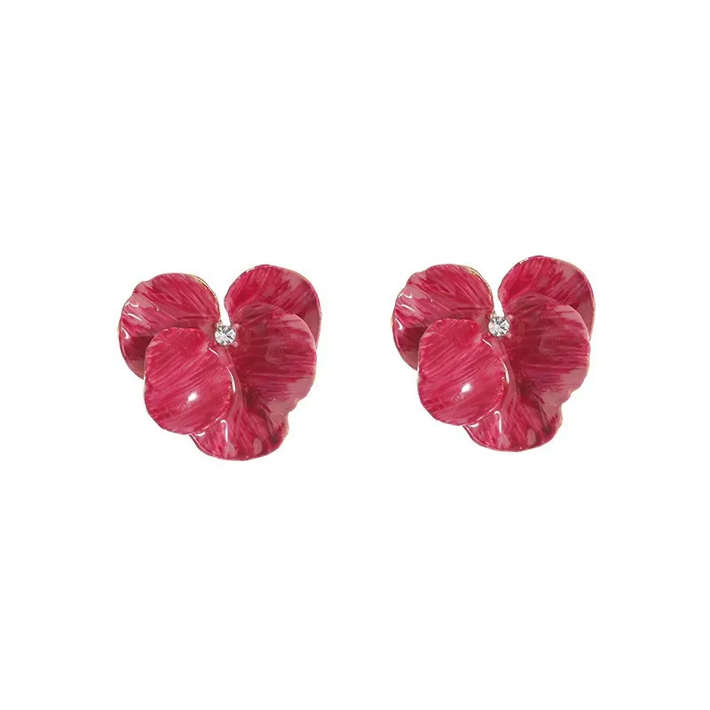 New Butterfly Flower Petals Enamel Stud Earrings For Women Girl Wedding Jewelry Lady Temperament Rhombus Pendientes