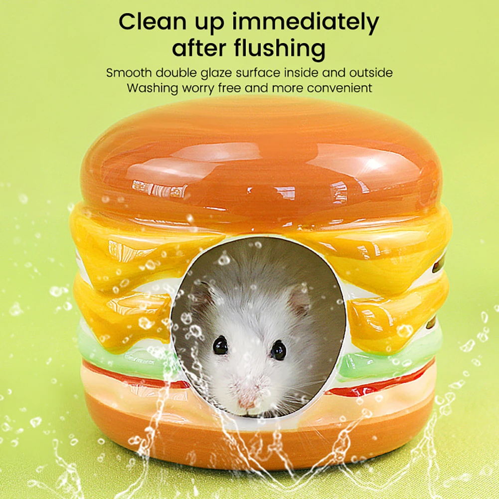 Ceramic Hamster Hideout Double Glaze Surface Hamburger Ceramic Cooling Nest Hamster House For Chinchilla