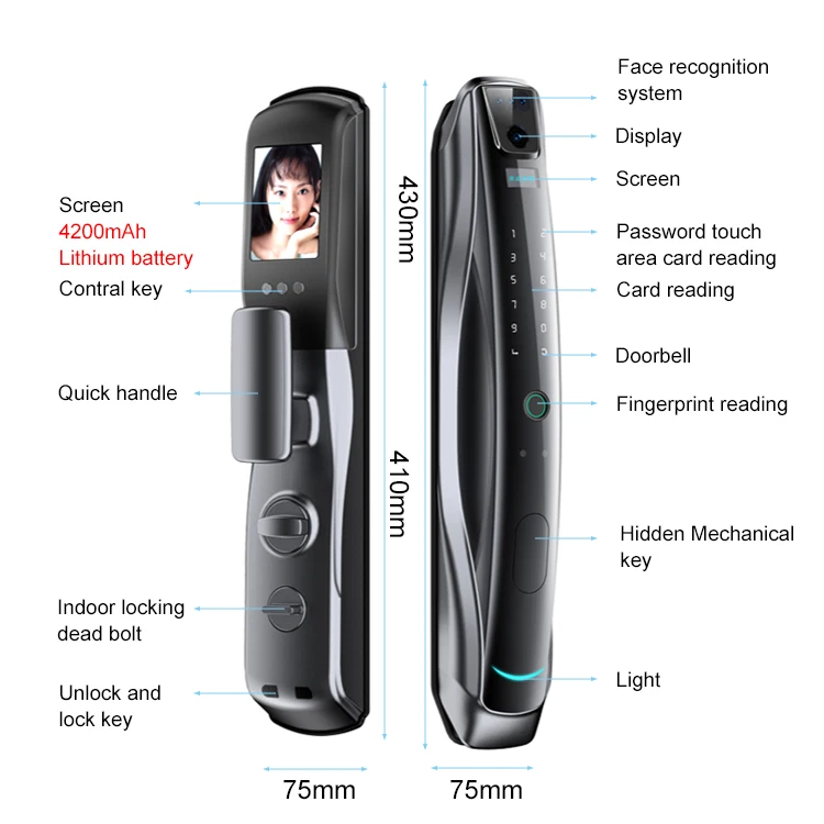 smart door lock wifi with 3d face recognition Remote  camera Control Fingerprint Password Card Key cerradura inteligente outdoor