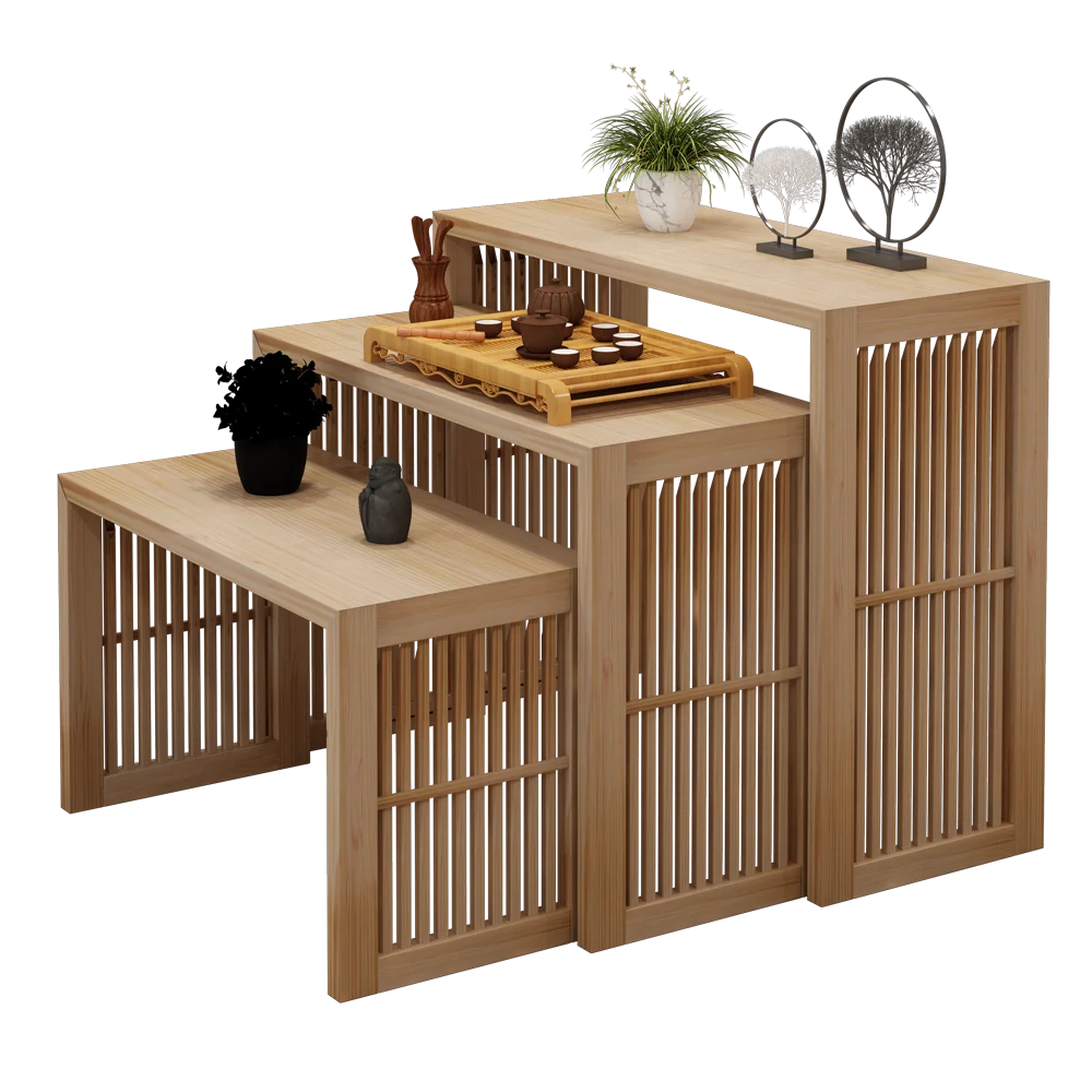 Tea shop Zhongdao shelf water table display table solid wood stepped specialty shelves high and low merchandise product display