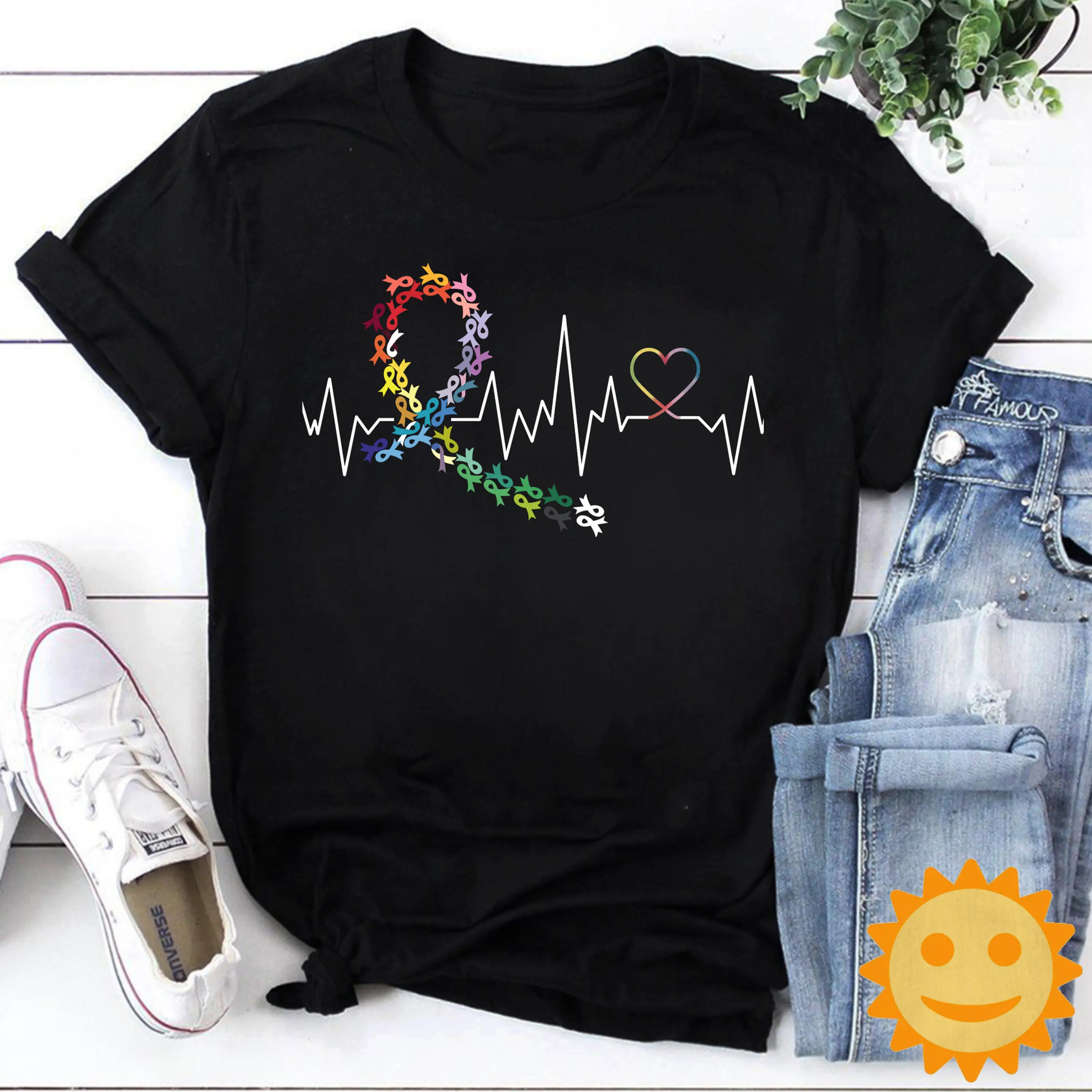 All Cancer Matters Ribbon Heartbeat Vintage T Shirt Awareness Anti