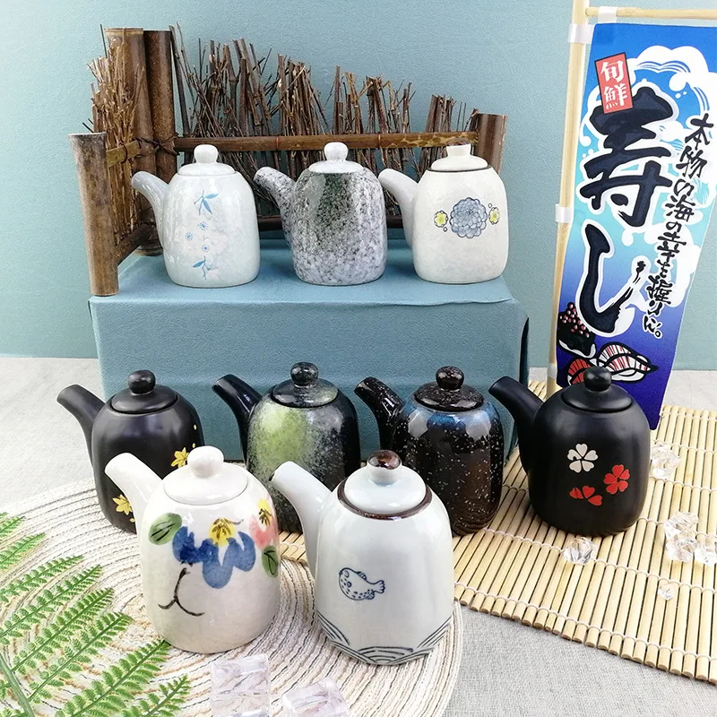 1pc/3pcs Japanese Ceramic Oil Vinegar Dispenser Bottle Sauce Olive Jar Container Ponzu Soy Cruet Kitchen Restaurant Service Tray