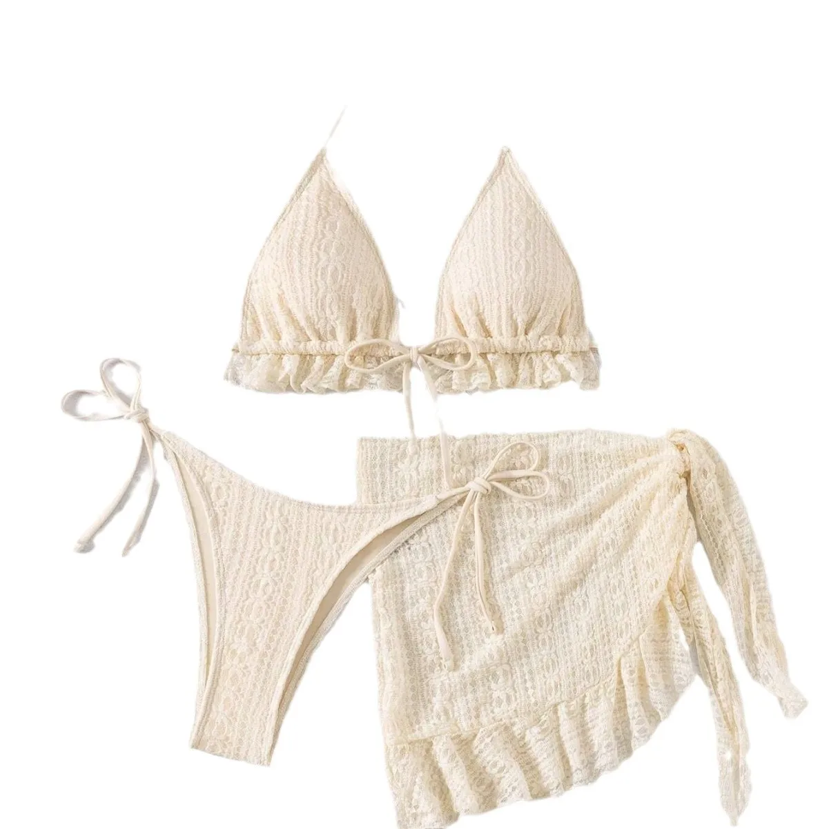 Europa en de Verenigde Staten Nieuwe sexy bikini Driedelig gaasrokbadpak Bikinihals Effen kleur badpak Explosie