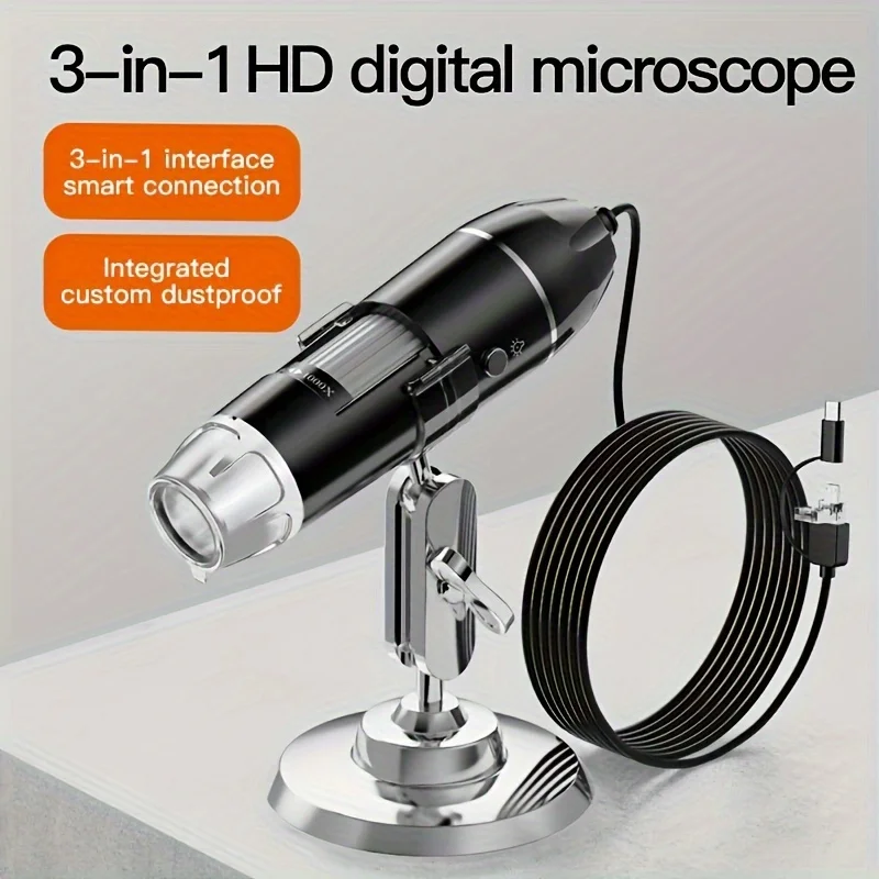 1600X Three-in-one Portable Digital Microscope Suitable for Mobile Phones/computers and Circuit Board Inspection