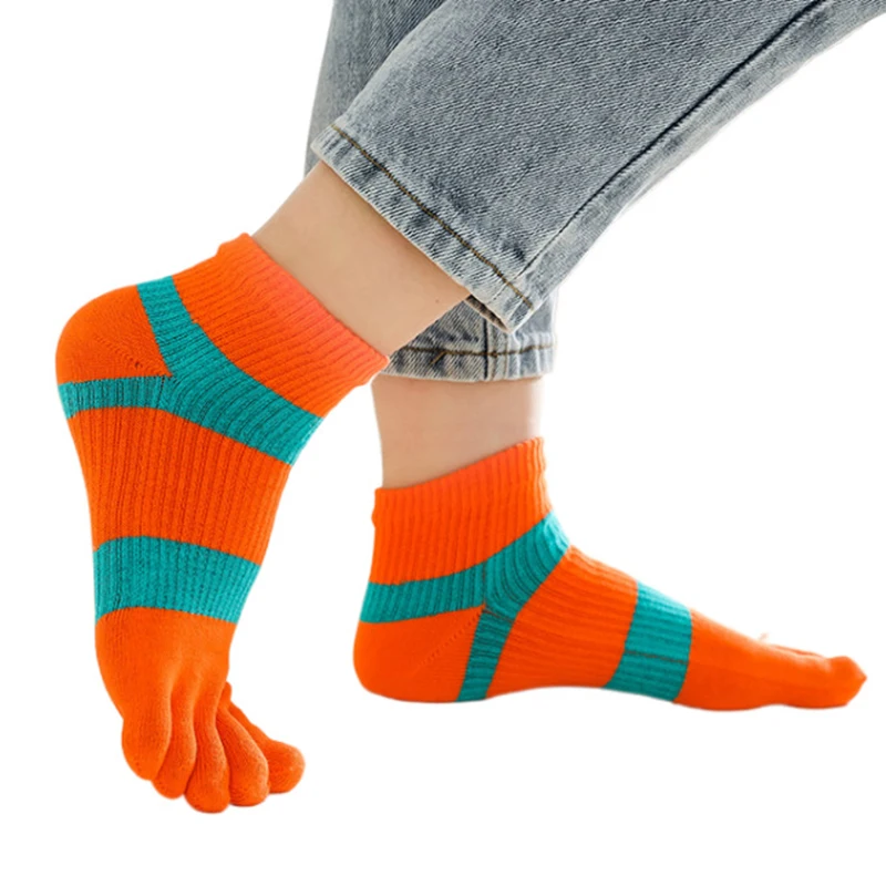 

5 Pairs Short Woman Girl Socks with Toes Fashion Striped Sweat absorbing Anti friction Casual Sport Five Finger Socks meia femme