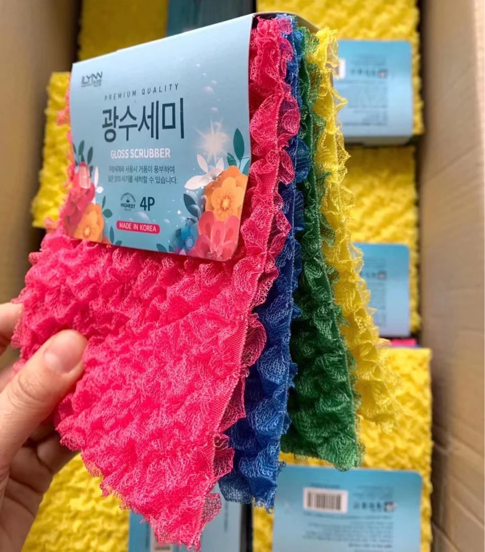 Korean Korean Imported Household Kitchen Cleaning Non-stick Pan Oil Stain Dishwashing Brush Scouring Pad 4 Pack Light Rags - Aliexpress Deal