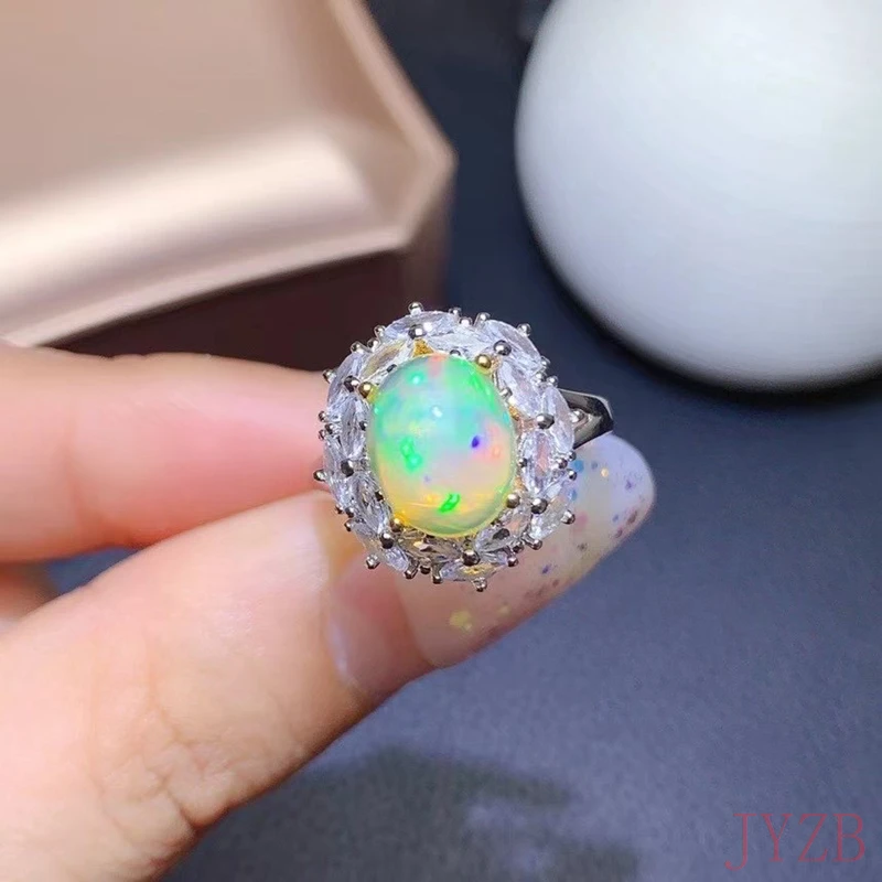 

Retro feminine natural 8 x 10MM white Opal ring charm silver gold ring for feminine luxury bridal geometry wedding