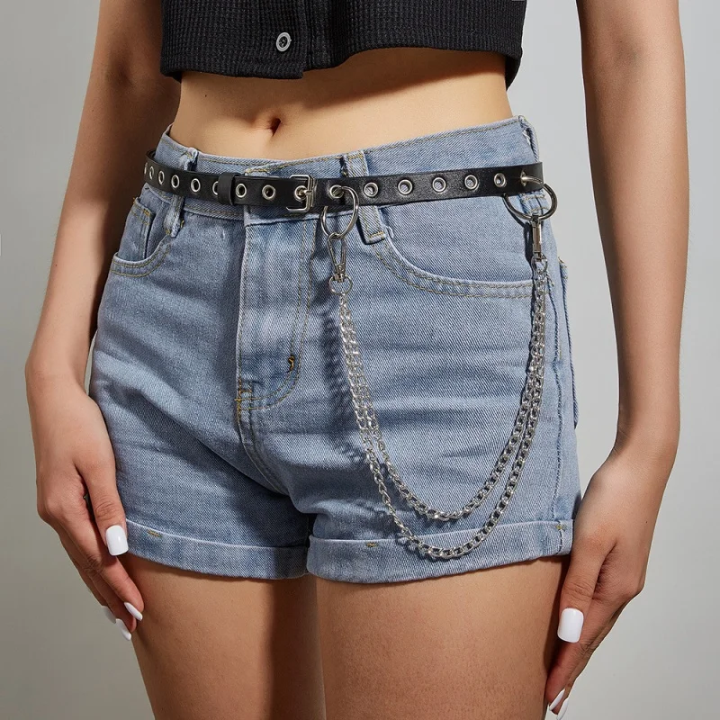Silver Buckle Thin Belts Women's PU Leather Belly Belt Black Decoration With Jeans Jacket Versatile Waistband Body Chain