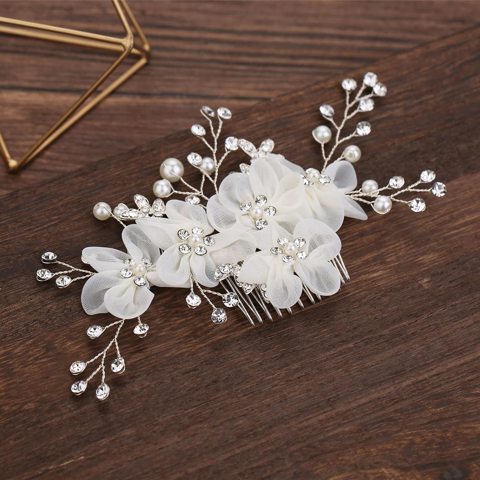 Mesh Flower Handmade Alloy Hair Comb Woman Elegant Alloy Comb Barrette for Birthday Stage Party Hairstyle Making