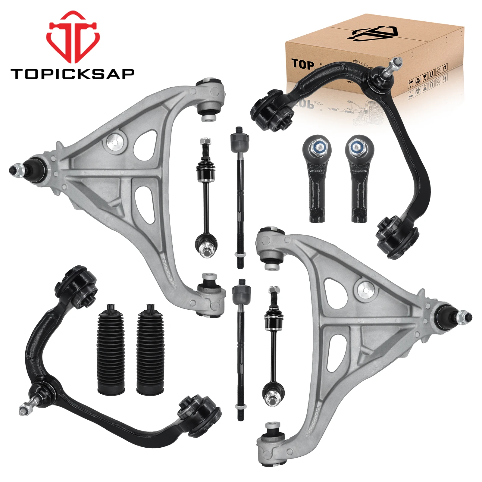 TOPICKSAP 12Pcs Front Lower Control Arm w/Ball Joint Tie Rod Boot & Sway Bar Link for Ford F-150 4WD 2005 RK80055 RK80306