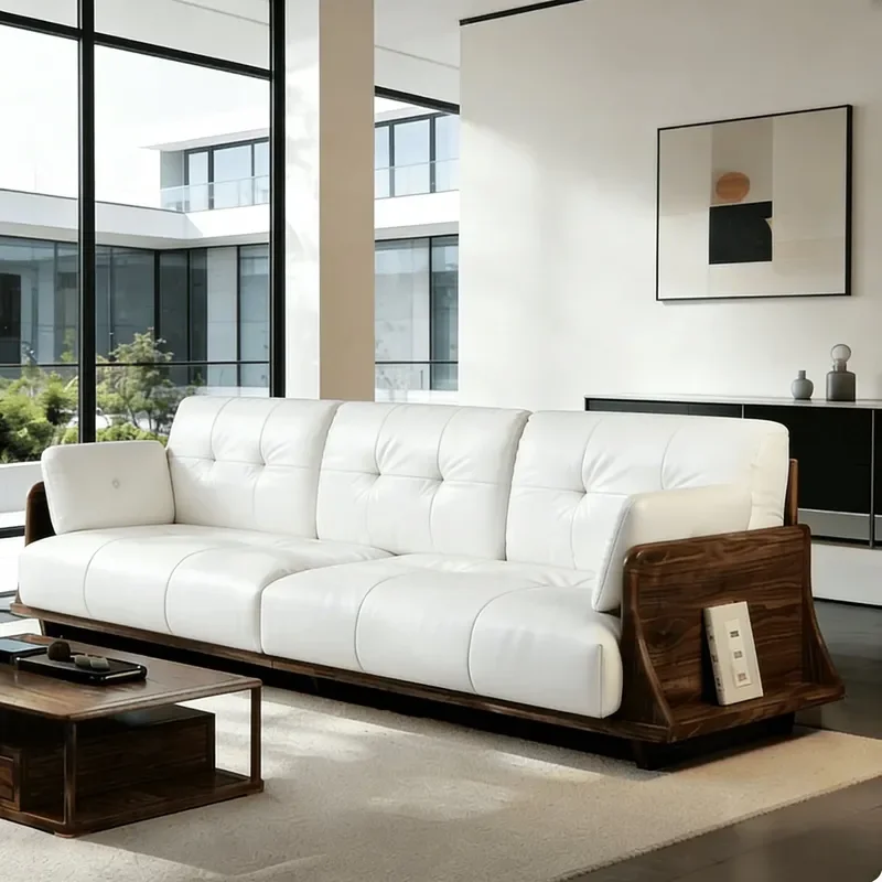 New Chinese Style Straight Three Seater Sofa Light Luxury Solid Wood Living Room Furniture Tenon and Mortise Structure