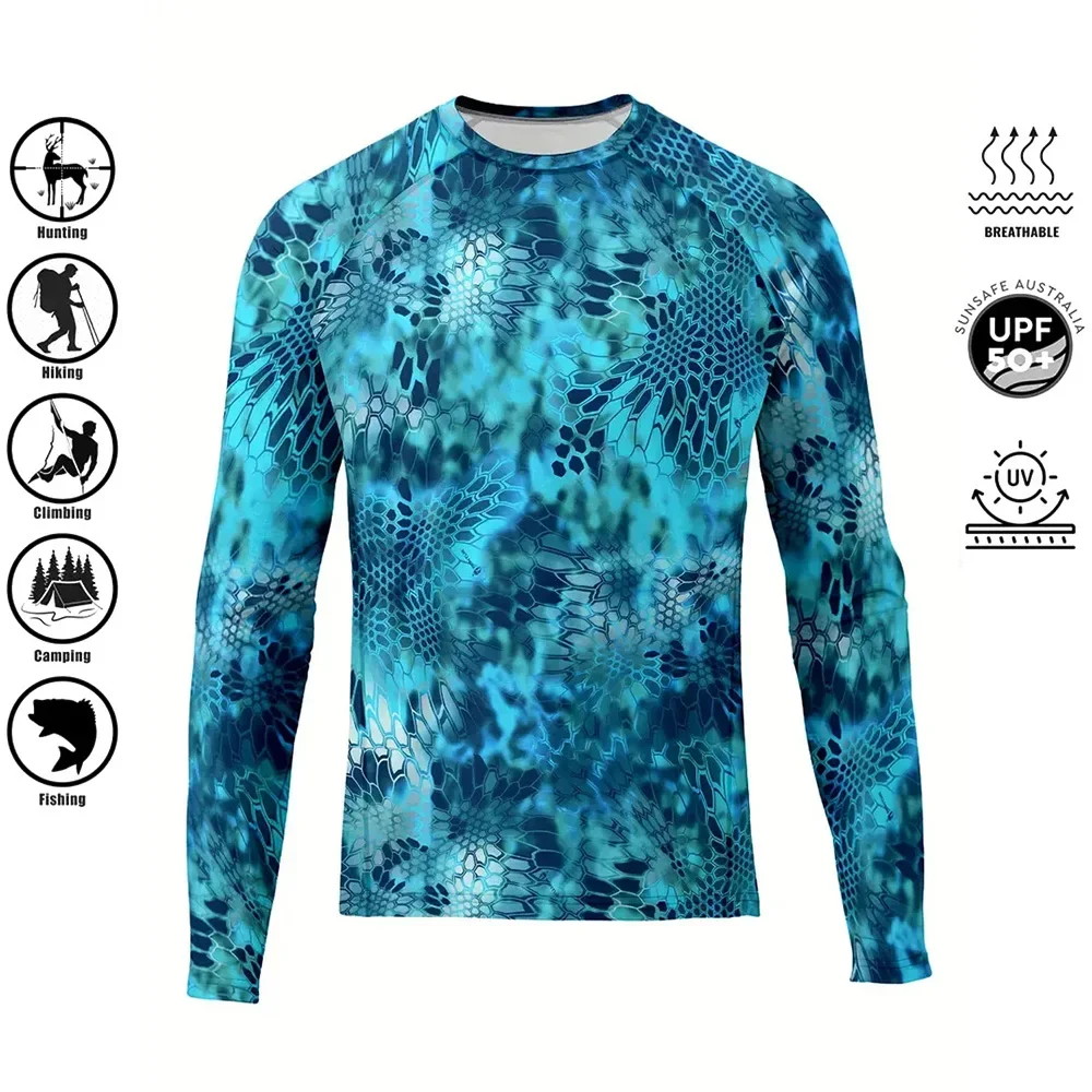 

Summer Fishing Shirt Men's Long Sleeve Performance Shirt UPF 50+ Uv Protection Quick Dry Tops Blue Camouflage Fishing Shirts