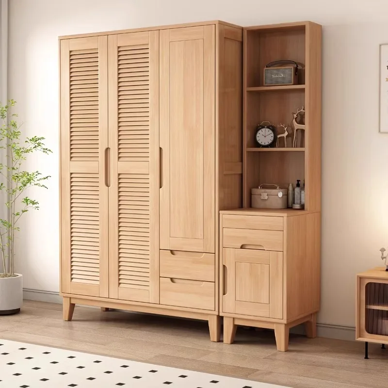 Solid wood log mical small finished hanging wardrobe household bedroom new popular wardrobe