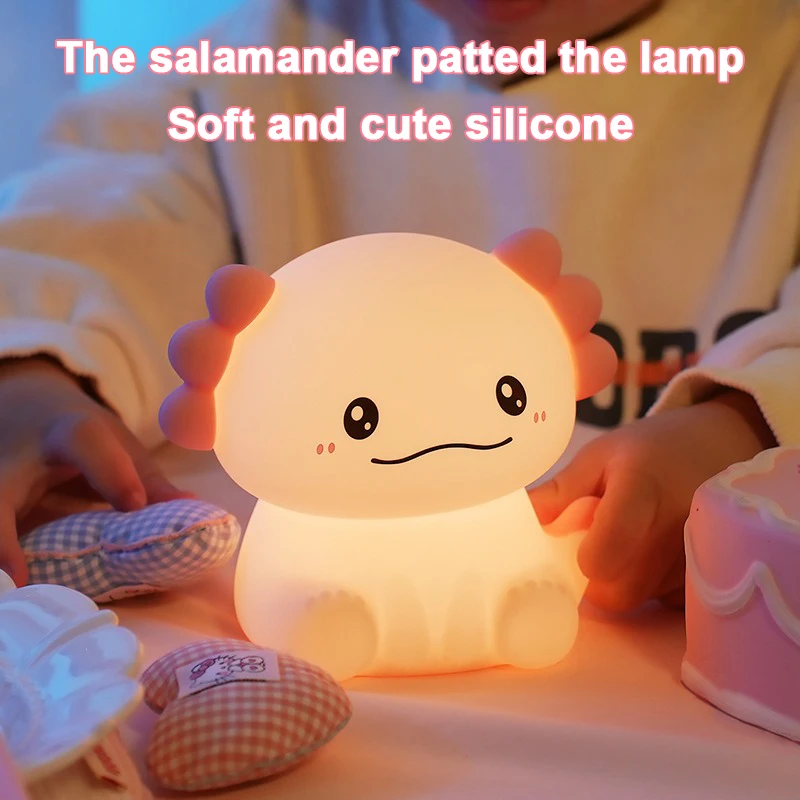 Pink Axolotl LED Night Light USB Rechargeable Touch Lamp 3 Levels Brightness Timing Light Cute Animal Bedside Lamp Gift for Kids