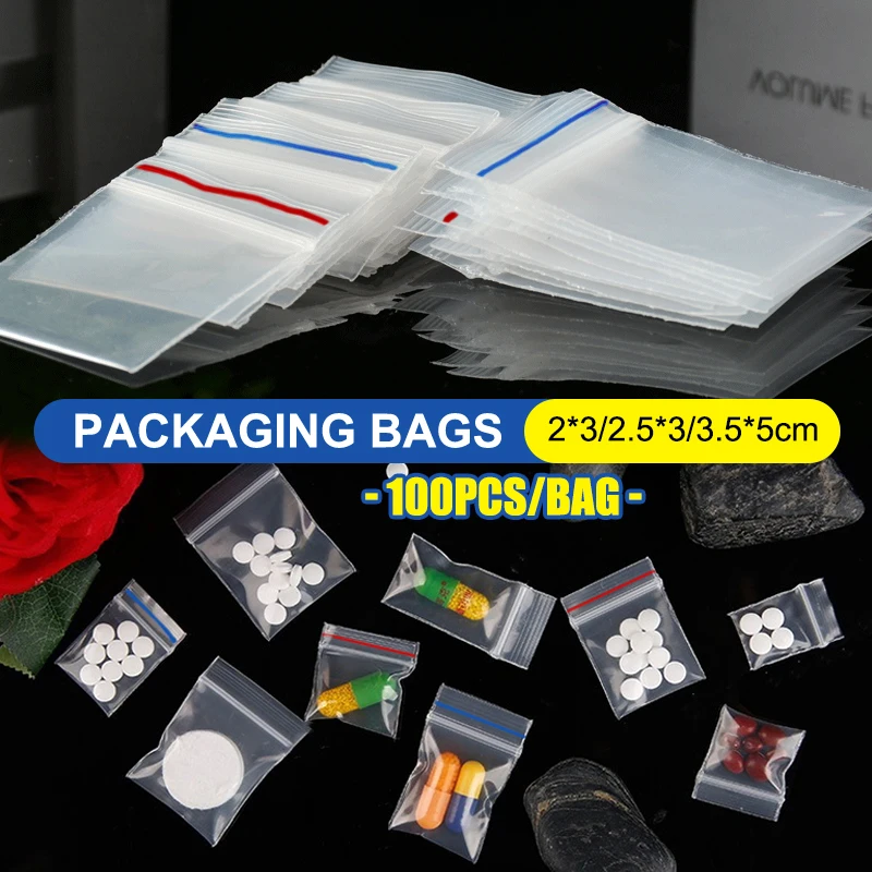 100 Stück/Beutel pe Plastik verpackungs beutel Druck verschluss beutel Pillen verpackungs beutel verdicken Verpackungs siegel beutel Schmuck tasche 2x3cm 2,5x3cm 3,5x5cm