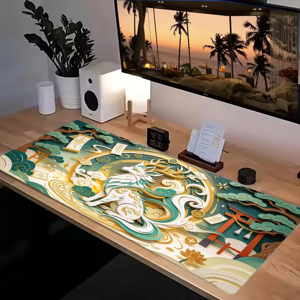 Phoenix Cherry Blossom Torii Play Mat Stitched Edges Precision Tracking Non Slip Rubber For Gaming Home Decor