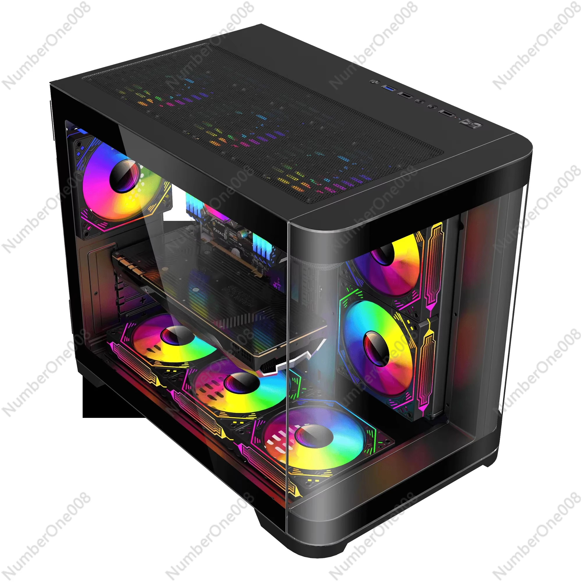 Curved Cube Gaming PC Case, Tempered Glass Mid Tower with High Airflow, Supports Micro-ATX & ITX Motherboards