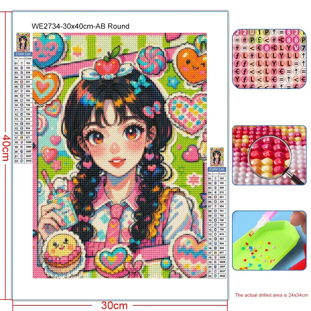 AB Diamond Painting Cartoon Girl Mosaic Cross Stitch Inlaid Water Diamond Embroidery Art Diamond Handicraft Hobby Set Gift