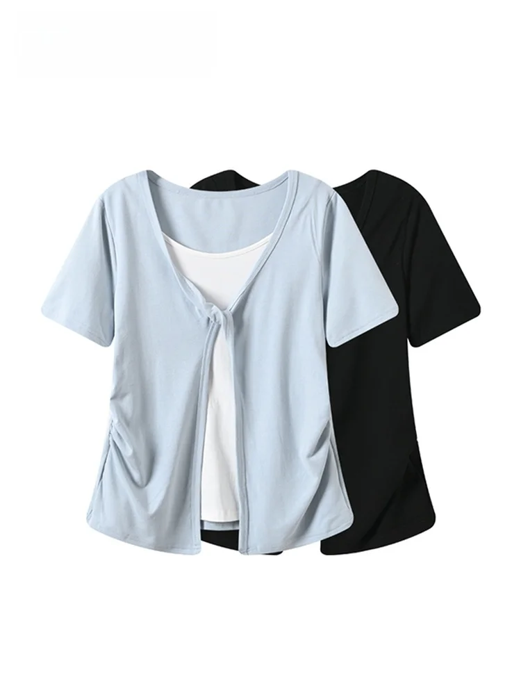 

plus Size Short Sleeve T-Shirt Women Summer New Style Fatty Sister Shoulder Lengthened Slimming Versatile Trendy Top